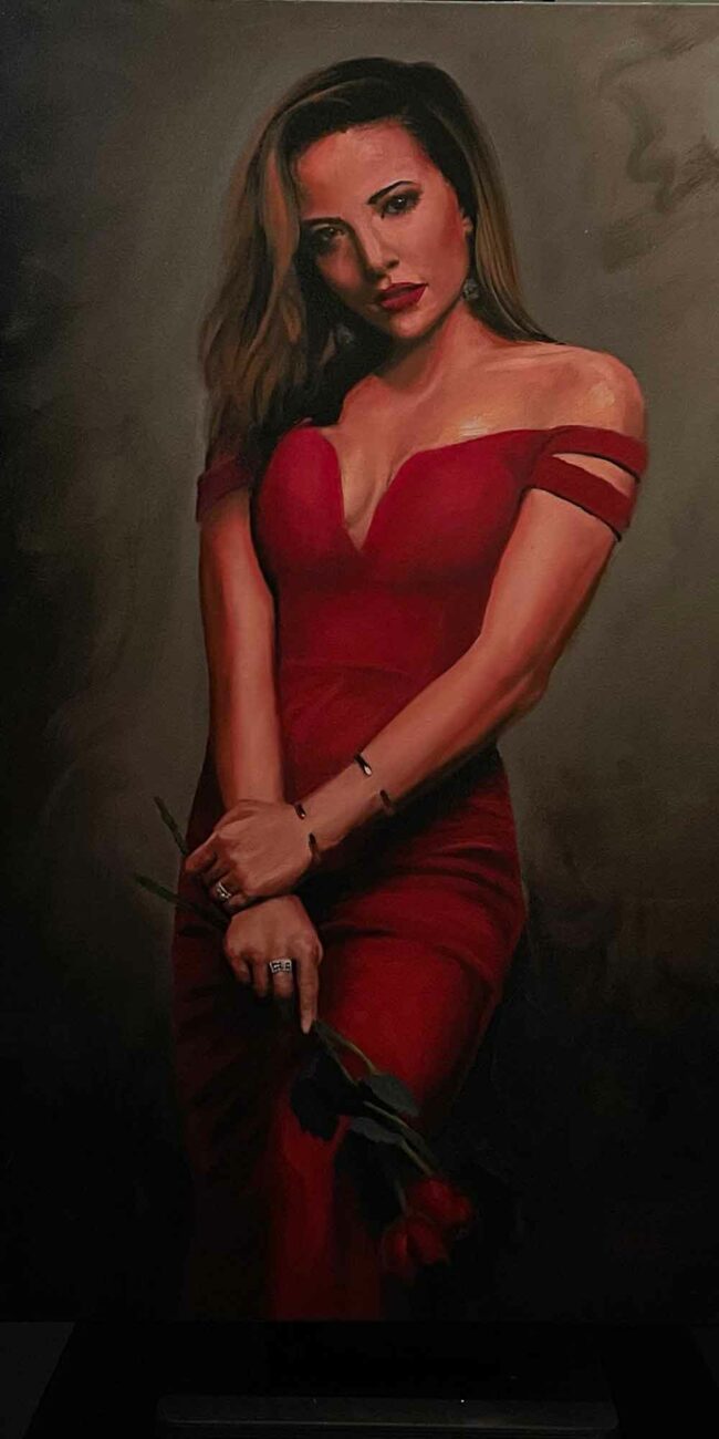 Woman in Red Dress Oil Painting Figure Portrait