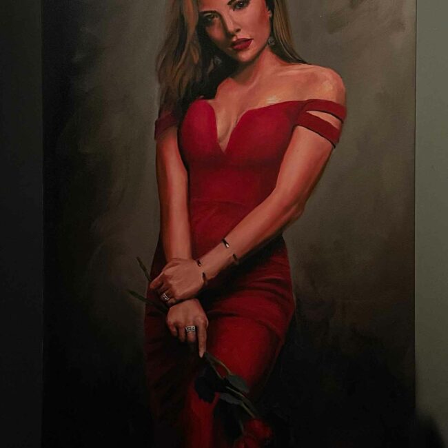 Woman in Red Dress Oil Painting Figure Portrait