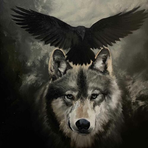 Wolf and Raven Oil Painting Portrait